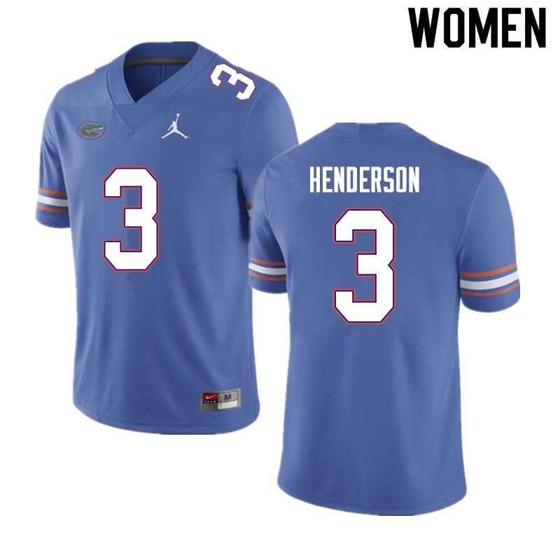 Women's NCAA Florida Gators Xzavier Henderson #3 Stitched Authentic Nike Blue College Football Jersey KBY1465IT